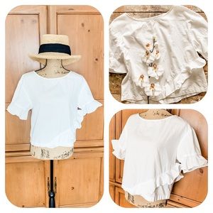 Calvin Klein White Ruffled Cotton Blouse